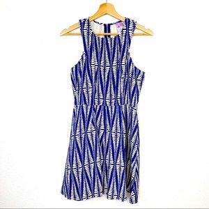 Francesca's Blue and White Leaf Print Ayla Dress S